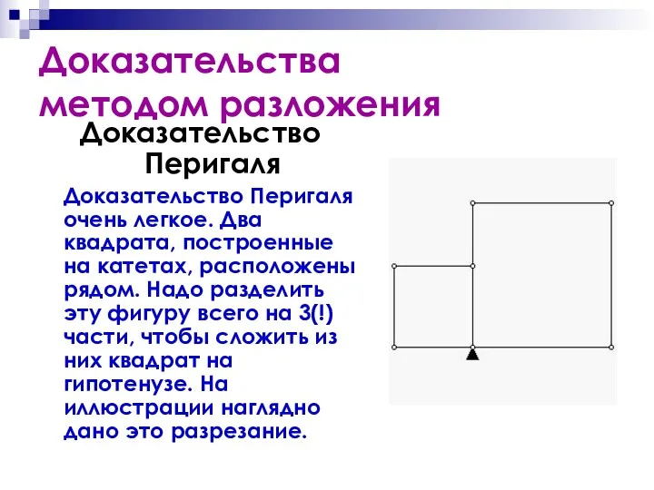 Доказательства методом разложения Доказательство Перигаля Доказательство Перигаля очень легкое. Два