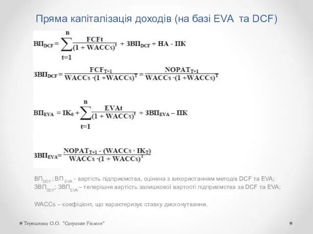 Терещенко О.О. "Corporate Finance" Пряма капіталізація доходів (на базі EVA