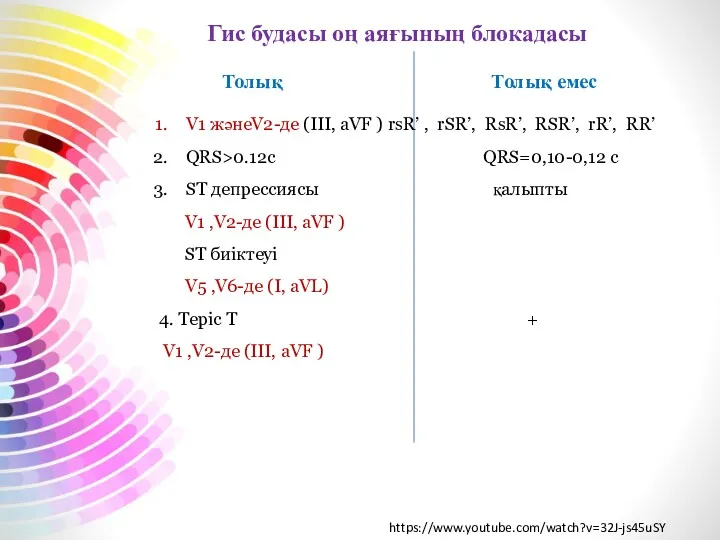 Гис будасы оң аяғының блокадасы Толық Толық емес V1 жәнеV2-де