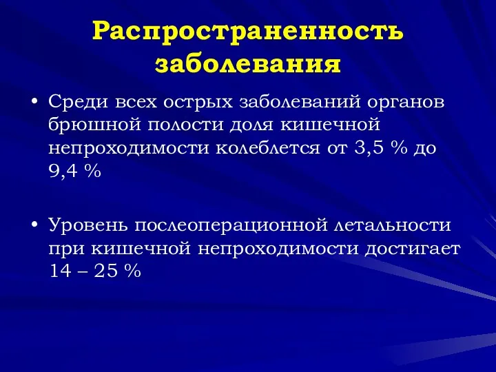 Распространенность заболевания Среди всех острых заболеваний органов брюшной полости доля