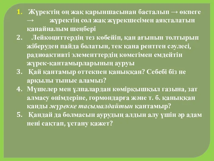 Жүректің оң жақ қарыншасынан басталып → өкпеге → жүректің сол