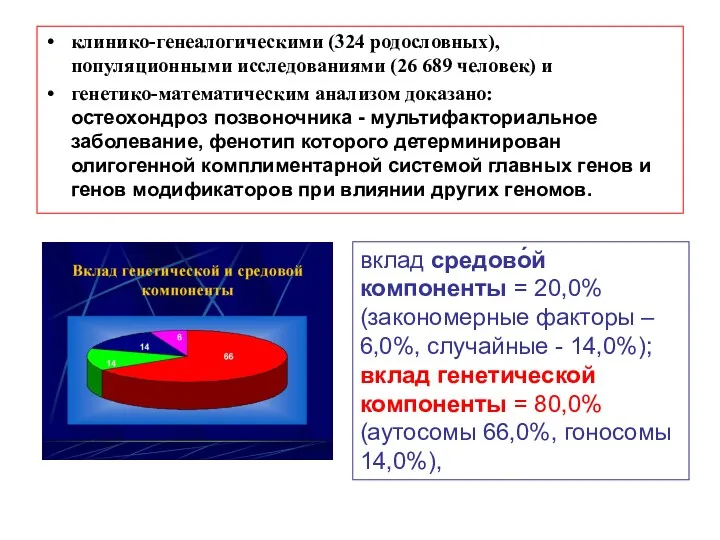 клинико-генеалогическими (324 родословных), популяционными исследованиями (26 689 человек) и генетико-математическим