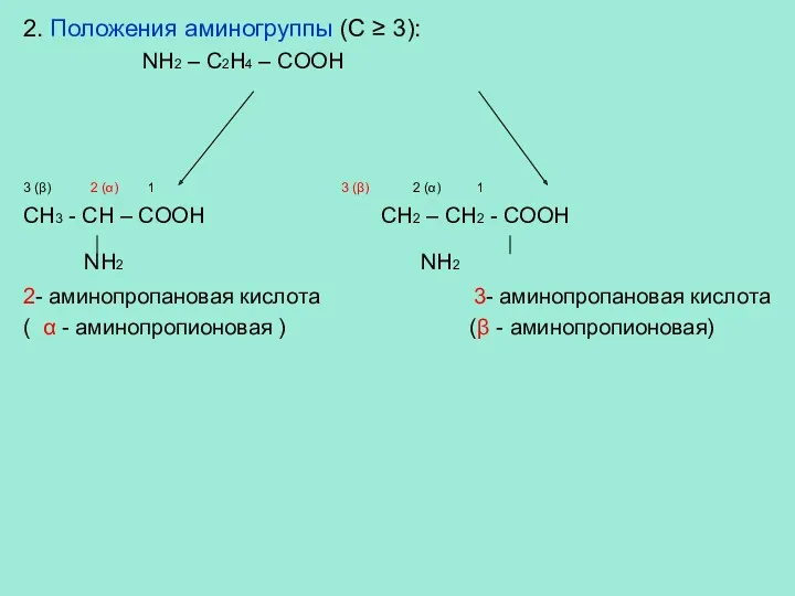 2. Положения аминогруппы (С ≥ 3): NH2 – C2H4 –