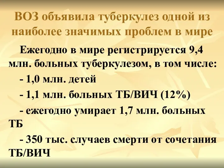 ВОЗ объявила туберкулез одной из наиболее значимых проблем в мире