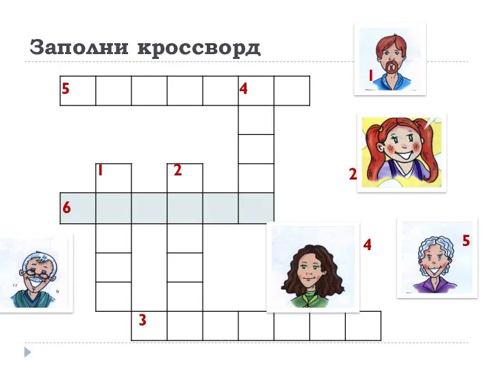 1 2 3 4 5 6 1 3 2 4 5 Заполни кроссворд