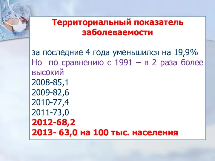 Территориальный показатель заболеваемости за последние 4 года уменьшился на 19,9%