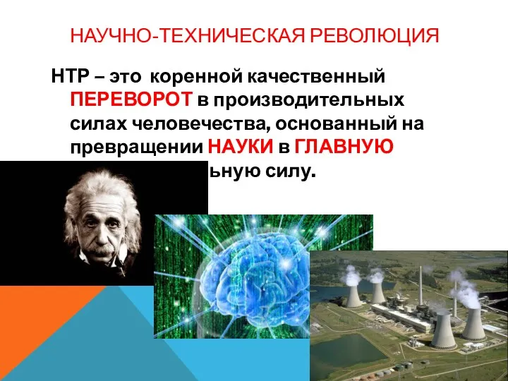 НАУЧНО-ТЕХНИЧЕСКАЯ РЕВОЛЮЦИЯ НТР – это коренной качественный ПЕРЕВОРОТ в производительных