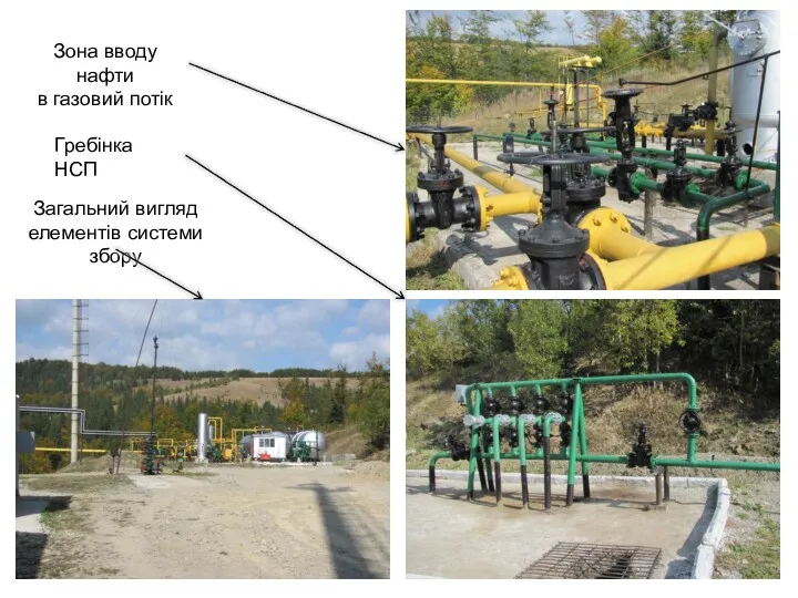 Загальний вигляд елементів системи збору Зона вводу нафти в газовий потік Гребінка НСП