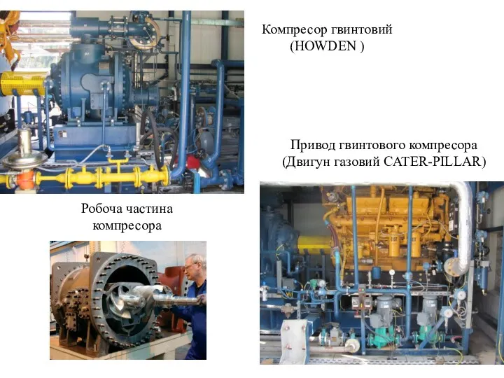 Привод гвинтового компресора (Двигун газовий CATER-PILLAR) Компресор гвинтовий (HOWDEN ) Робоча частина компресора