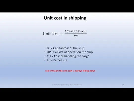 Introduction to shipping - Alexander Mishin Unit cost in shipping