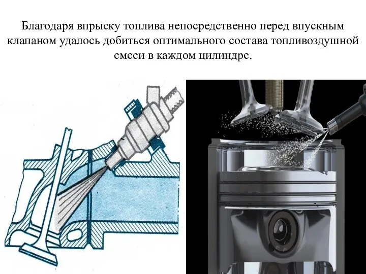 Благодаря впрыску топлива непосредственно перед впускным клапаном удалось добиться оптимального состава топливоздушной смеси в каждом цилиндре.