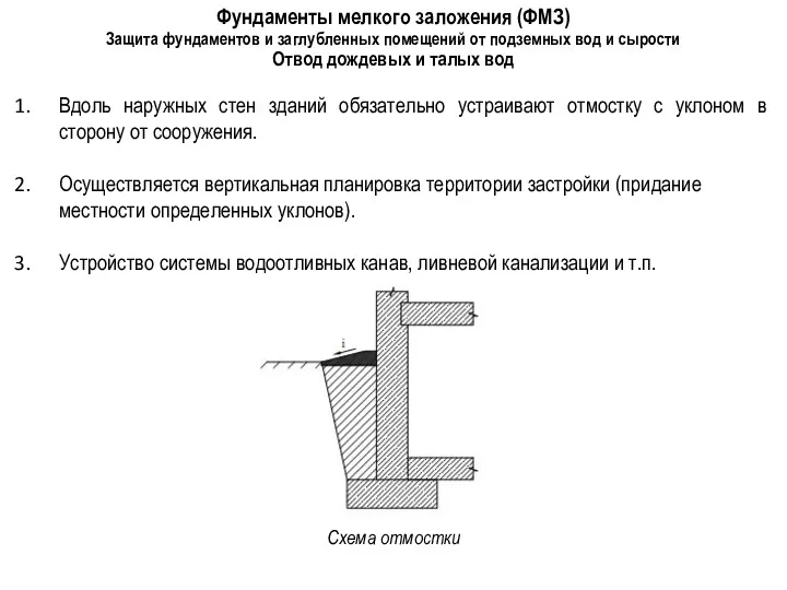 Фундаменты мелкого заложения (ФМЗ) Защита фундаментов и заглубленных помещений от