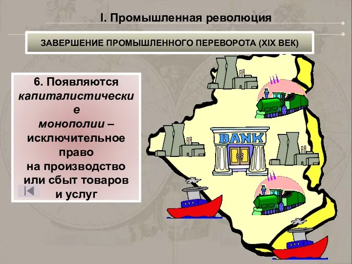 I. Промышленная революция ЗАВЕРШЕНИЕ ПРОМЫШЛЕННОГО ПЕРЕВОРОТА (XIX ВЕК) 6. Появляются