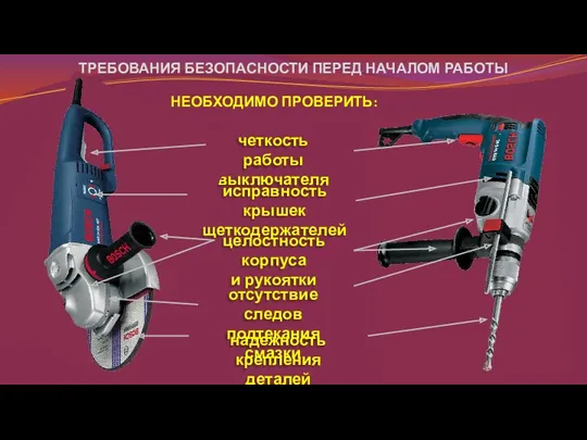 ТРЕБОВАНИЯ БЕЗОПАСНОСТИ ПЕРЕД НАЧАЛОМ РАБОТЫ четкость работы выключателя исправность крышек