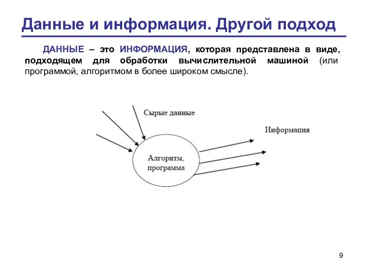 Данные и информация. Другой подход ДАННЫЕ – это ИНФОРМАЦИЯ, которая