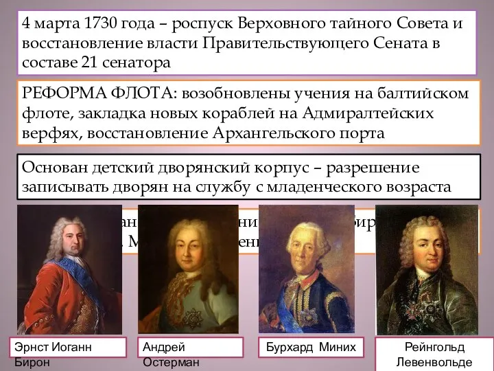 4 марта 1730 года – роспуск Верховного тайного Совета и восстановление власти Правительствующего