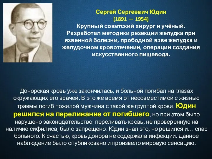 Сергей Сергеевич Юдин (1891 — 1954) Крупный советский хирург и