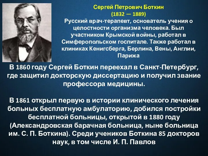 Сергей Петрович Боткин (1832 — 1889) Русский врач-терапевт, основатель учения