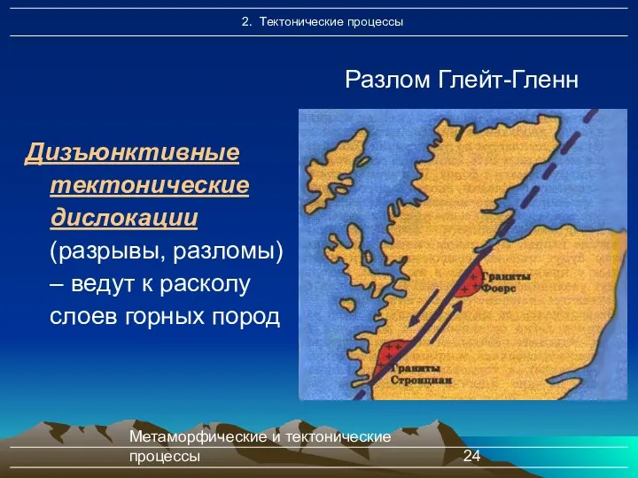 Метаморфические и тектонические процессы Дизъюнктивные тектонические дислокации (разрывы, разломы) –