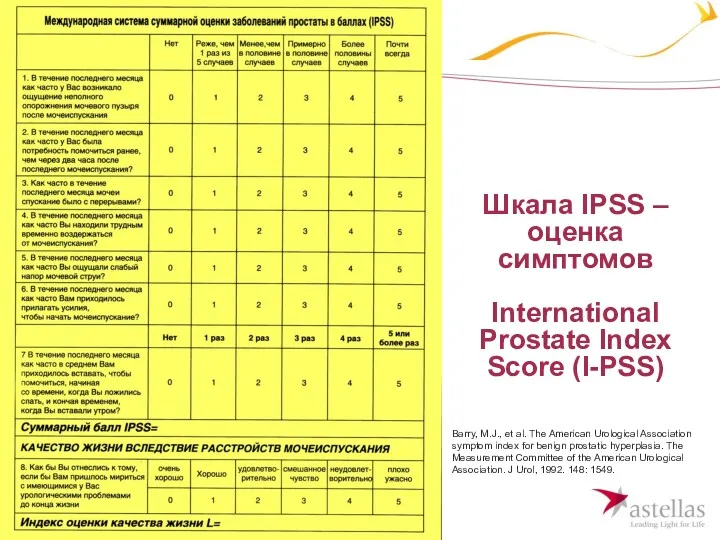 Шкала IPSS – оценка симптомов International Prostate Index Score (I-PSS)