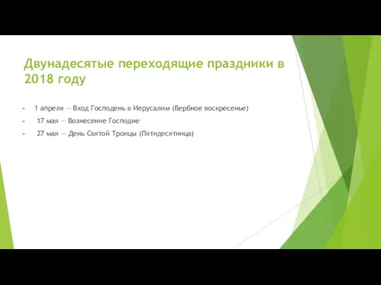 Двунадесятые переходящие праздники в 2018 году 1 апреля — Вход