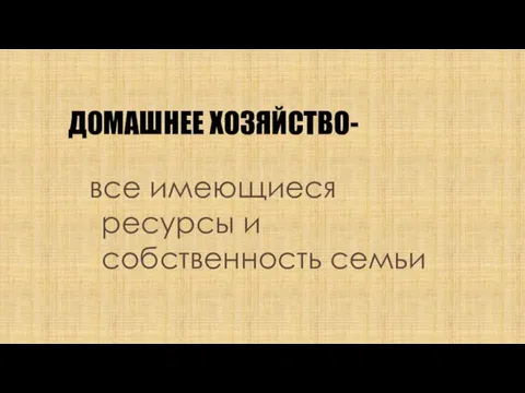 ДОМАШНЕЕ ХОЗЯЙСТВО- все имеющиеся ресурсы и собственность семьи