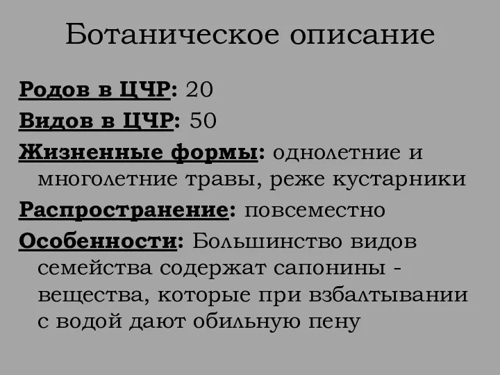 Ботаническое описание Родов в ЦЧР: 20 Видов в ЦЧР: 50