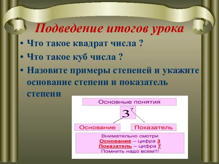 Подведение итогов урока Что такое квадрат числа ? Что такое