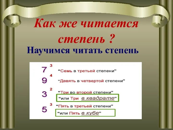 Научимся читать степень Как же читается степень ?