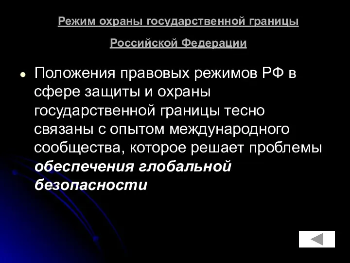 Режим охраны государственной границы Российской Федерации Положения правовых режимов РФ