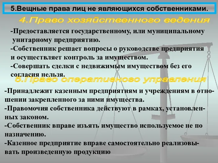 5.Вещные права лиц не являющихся собственниками. 5.Право оперативного управления -Принадлежит