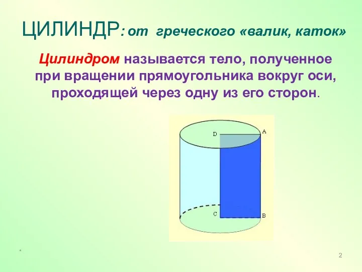 ЦИЛИНДР: от греческого «валик, каток» Цилиндром называется тело, полученное при