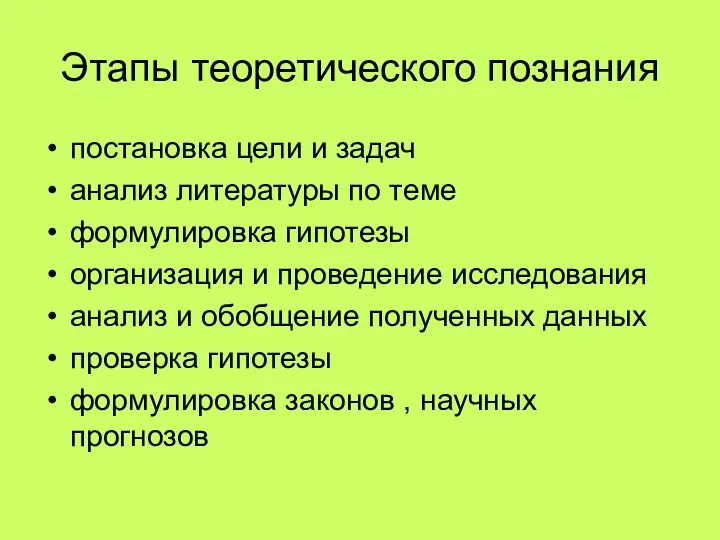 Этапы теоретического познания постановка цели и задач анализ литературы по