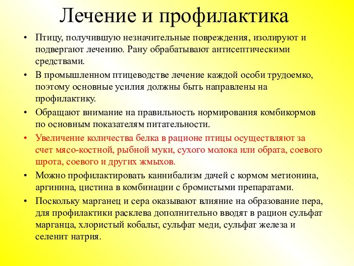 Лечение и профилактика Птицу, получившую незначительные повреждения, изолируют и подвергают