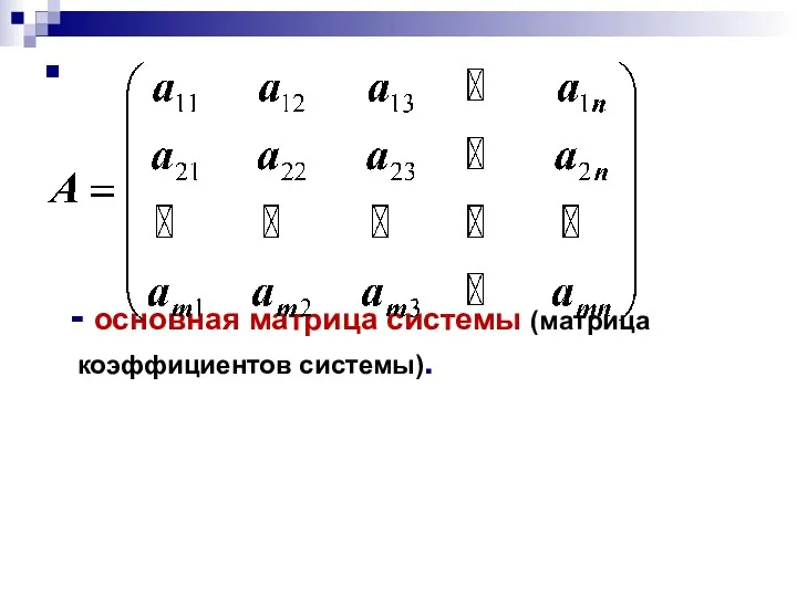 - основная матрица системы (матрица коэффициентов системы).