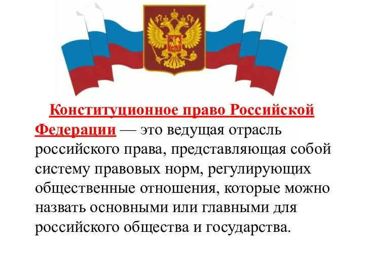 Конституционное право Российской Федерации — это ведущая отрасль российского права,