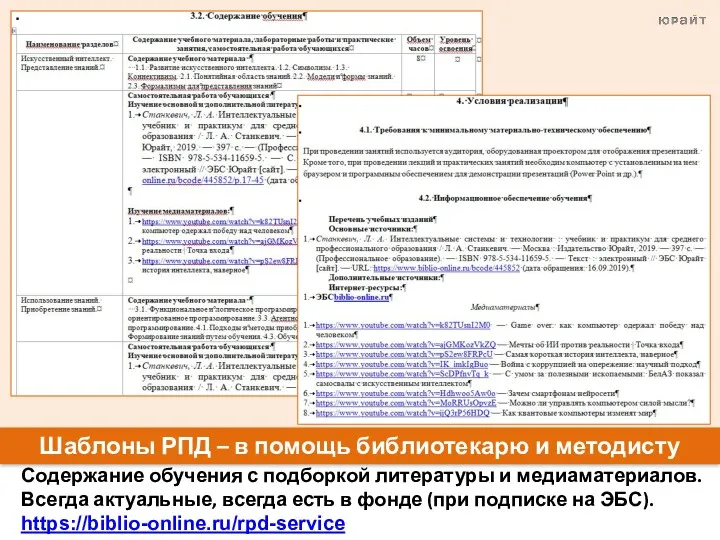 Шаблоны РПД – в помощь библиотекарю и методисту Содержание обучения