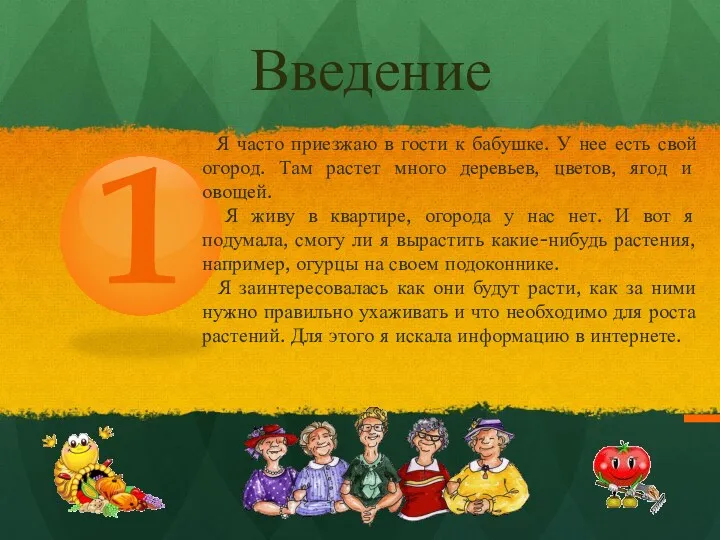 Введение Я часто приезжаю в гости к бабушке. У нее