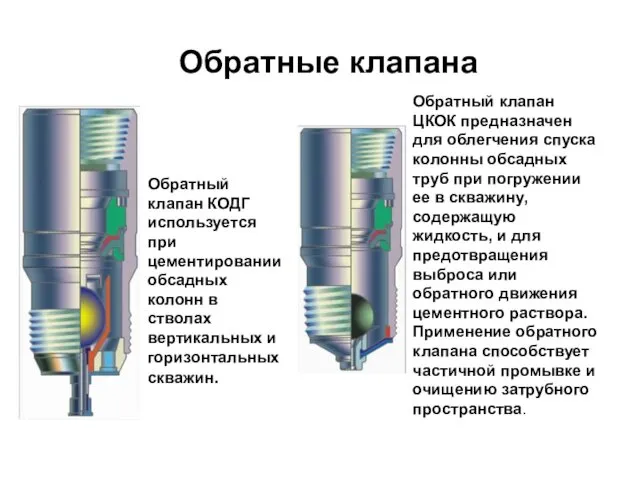 Обратные клапана Обратный клапан КОДГ используется при цементировании обсадных колонн