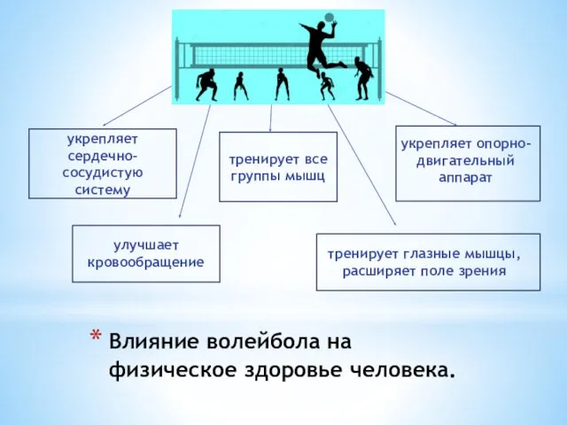 Влияние волейбола на физическое здоровье человека. укрепляет сердечно-сосудистую систему тренирует