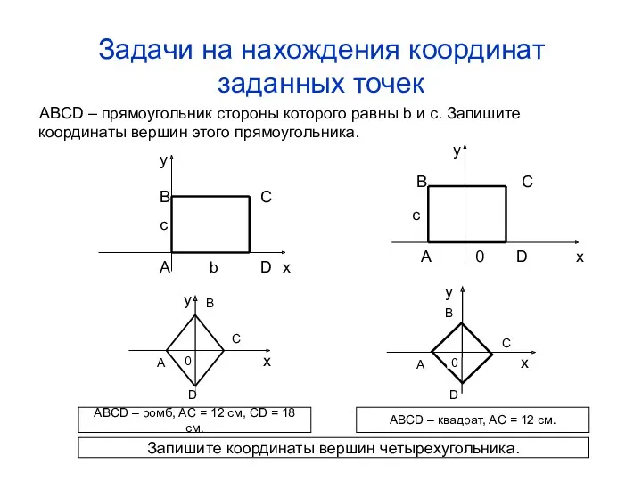 Задачи на нахождения координат заданных точек ABCD – прямоугольник стороны