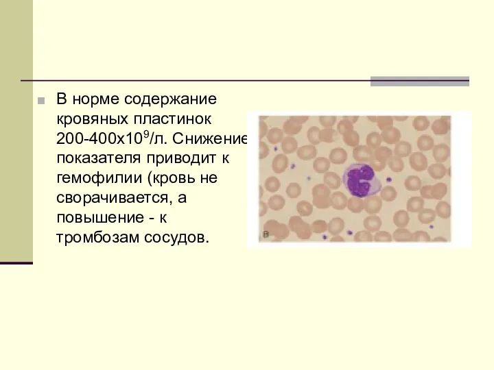 В норме содержание кровяных пластинок 200-400х109/л. Снижение показателя приводит к