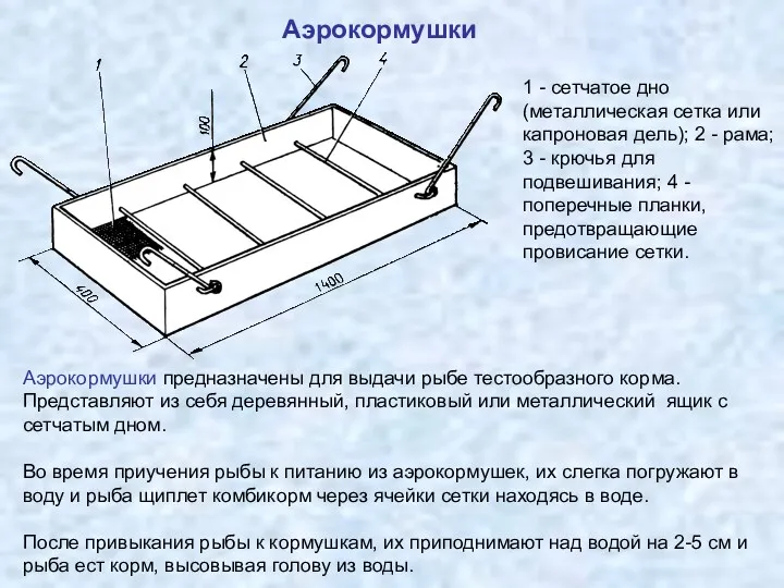 Аэрокормушки 1 - сетчатое дно (металлическая сетка или капроновая дель);