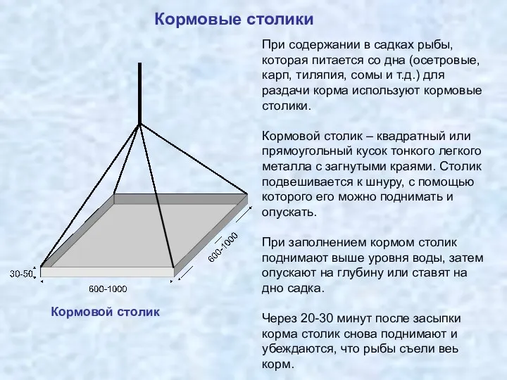 Кормовые столики Кормовой столик При содержании в садках рыбы, которая