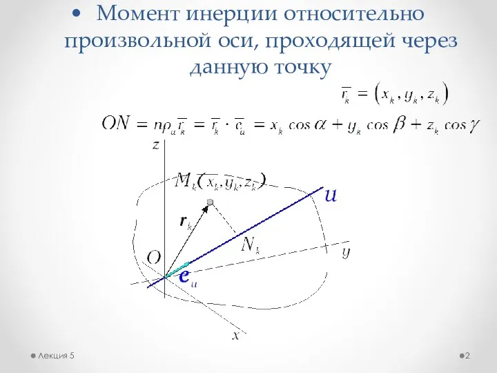 Момент инерции относительно произвольной оси, проходящей через данную точку Лекция 5