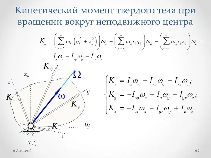 Кинетический момент твердого тела при вращении вокруг неподвижного центра Лекция 5