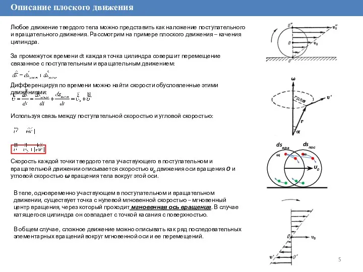 Описание плоского движения Скорость каждой точки твердого тела участвующего в
