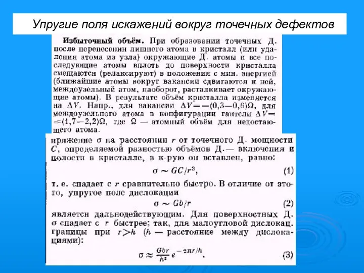 Упругие поля искажений вокруг точечных дефектов