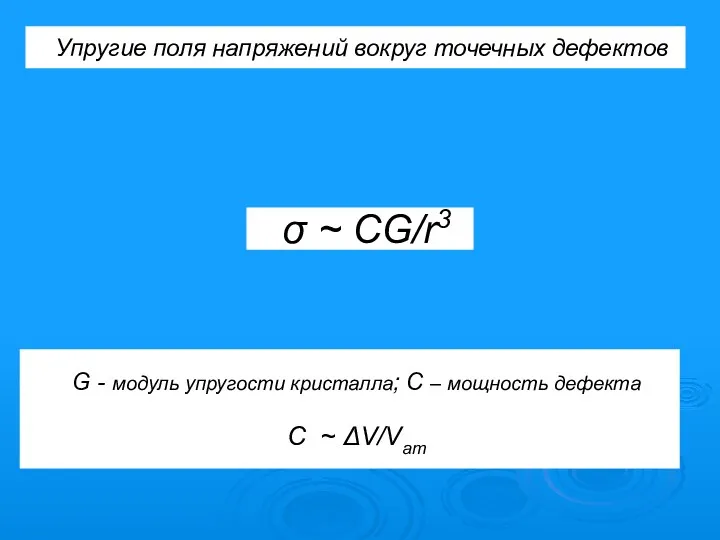 Упругие поля напряжений вокруг точечных дефектов σ ~ CG/r3 G