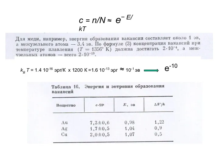 c = n/N ≈ e− E/ kT kB T =